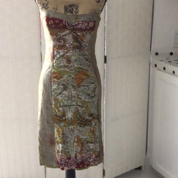 Strapless Dress by Nicole Miller size 8 color gold sliver and orange silk. #203 - Picture 1 of 8